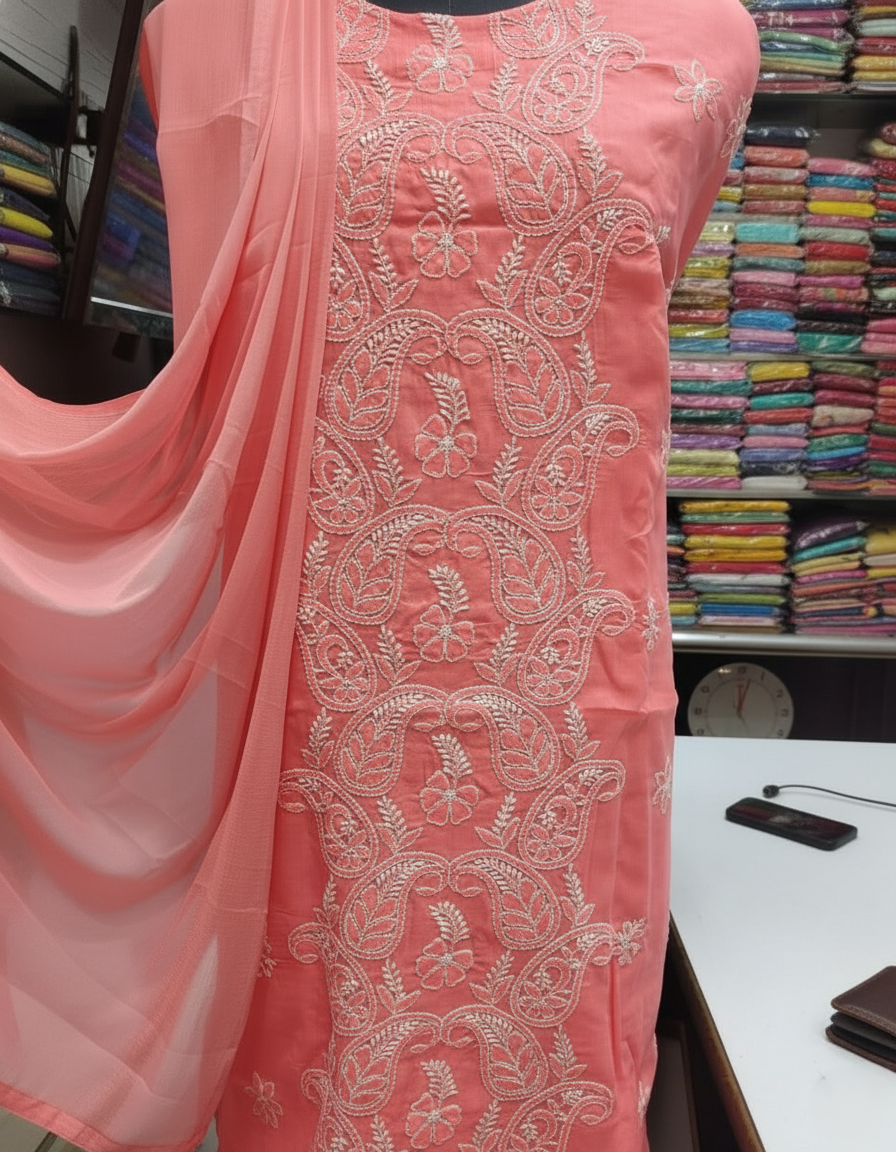 Pure Voile Cotton 3-Piece Suit with Chikankari Embroidery