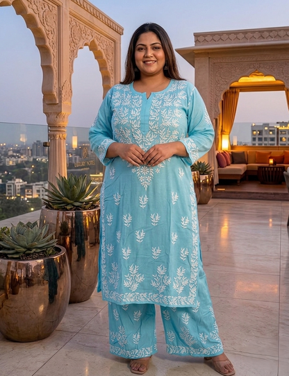 Modal Kurta Palazzo Set with Heavy Chikankari
