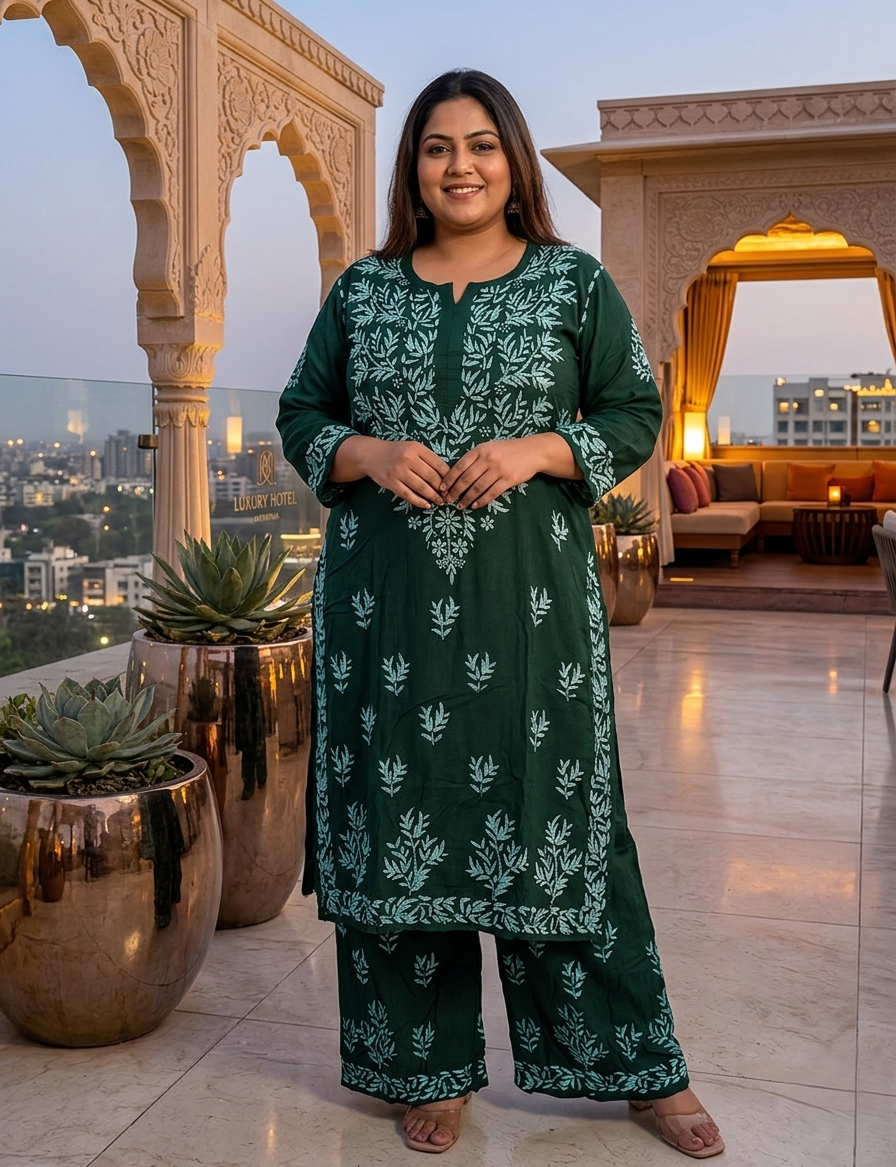 Modal Kurta Palazzo Set with Heavy Chikankari