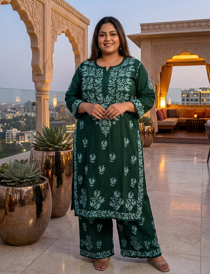 Modal Kurta Palazzo Set with Heavy Chikankari