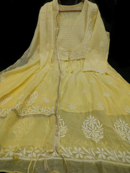 Pure Mul Chanderi A-Line Gown with Designer Koti – Premium Collection