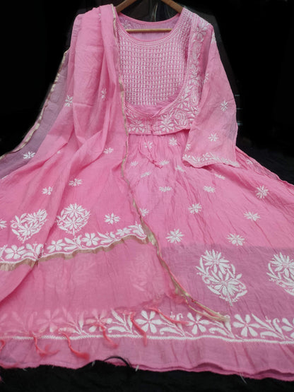 Pure Mul Chanderi A-Line Gown with Designer Koti – Premium Collection