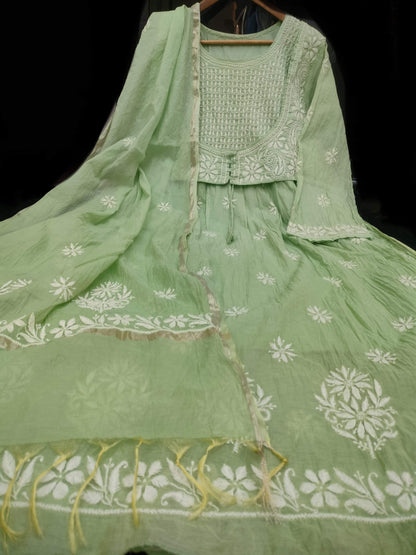 Pure Mul Chanderi A-Line Gown with Designer Koti – Premium Collection