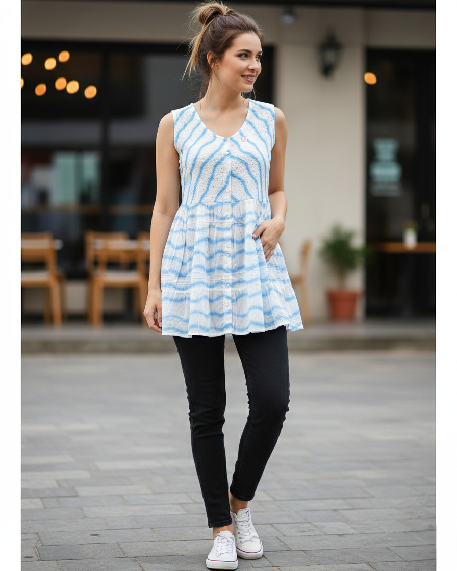 Short Top - Sleeveless Lehariya Print