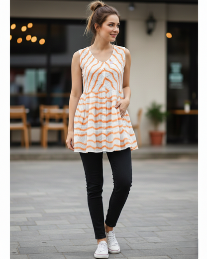 Short Top - Sleeveless Lehariya Print
