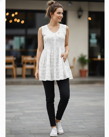 Short Top - Sleeveless Lehariya Print