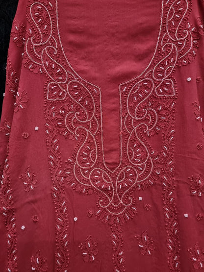 Premium Viscose Dyeable Unstitched Dress Material with Resham Chikankari & Pearl Work