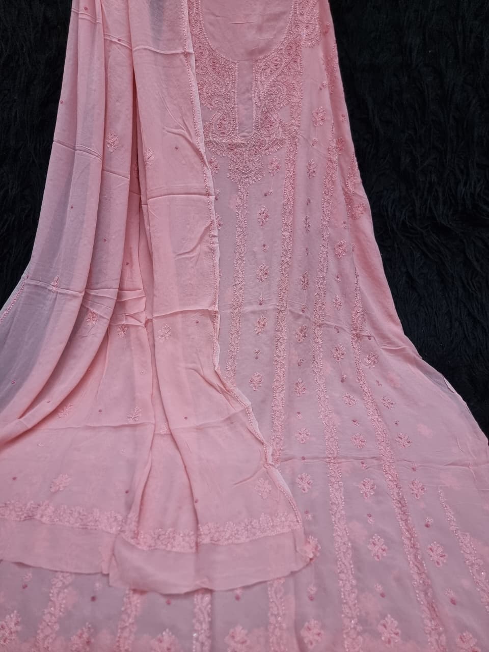 Premium Viscose Dyeable Unstitched Dress Material with Resham Chikankari & Pearl Work