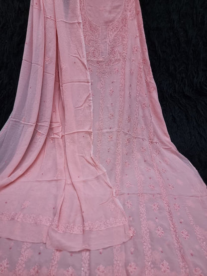 Premium Viscose Dyeable Unstitched Dress Material with Resham Chikankari & Pearl Work