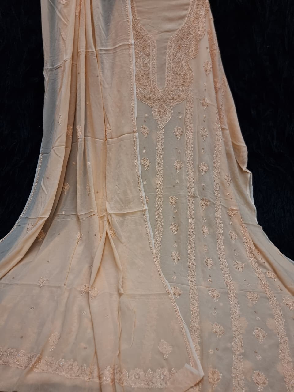 Premium Viscose Dyeable Unstitched Dress Material with Resham Chikankari & Pearl Work