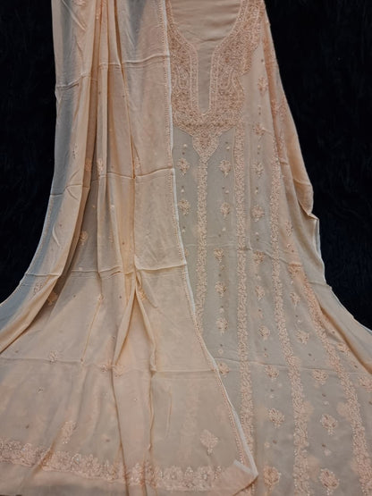 Premium Viscose Dyeable Unstitched Dress Material with Resham Chikankari & Pearl Work