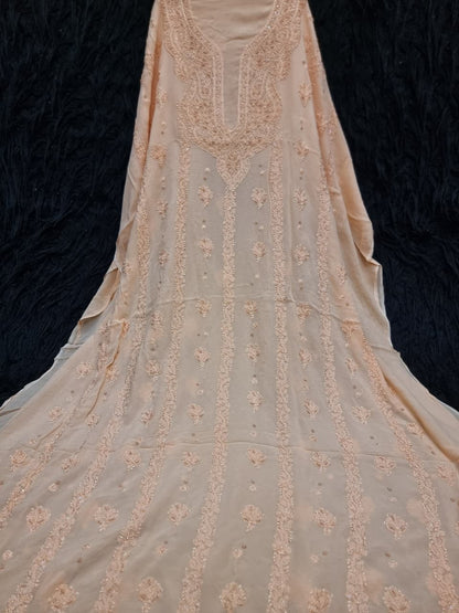 Premium Viscose Dyeable Unstitched Dress Material with Resham Chikankari & Pearl Work