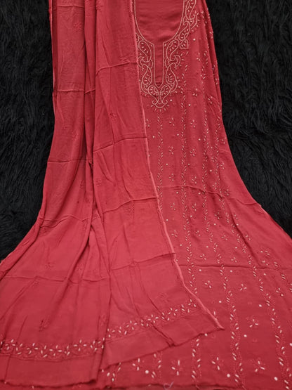 Premium Viscose Dyeable Unstitched Dress Material with Resham Chikankari & Pearl Work