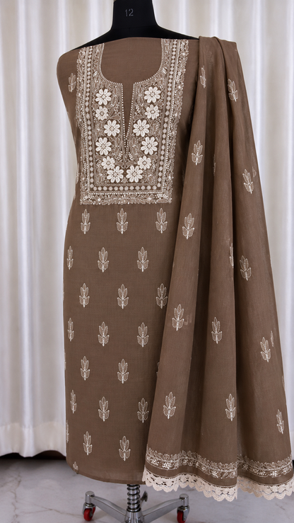 Soft Kota Doria Top & Dupatta Dress Material with Lucknowi Chikankari & Kurashiya Work