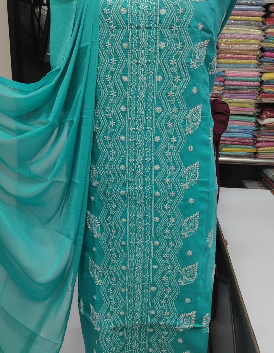 Pure Voile Cotton 3-Piece Suit with Chikankari Embroidery