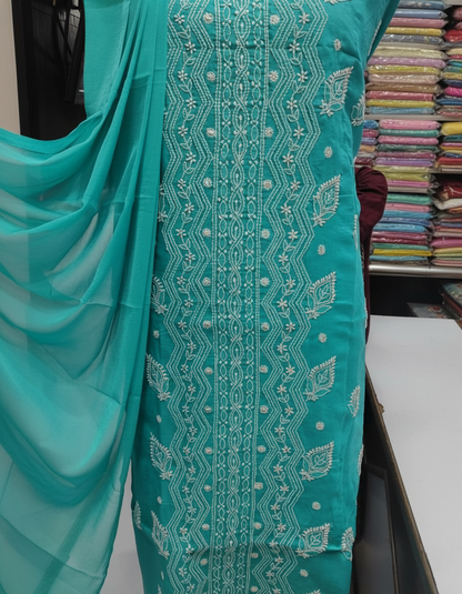 Pure Voile Cotton 3-Piece Suit with Chikankari Embroidery
