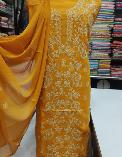 Pure Voile Cotton 3-Piece Suit with Chikankari Embroidery