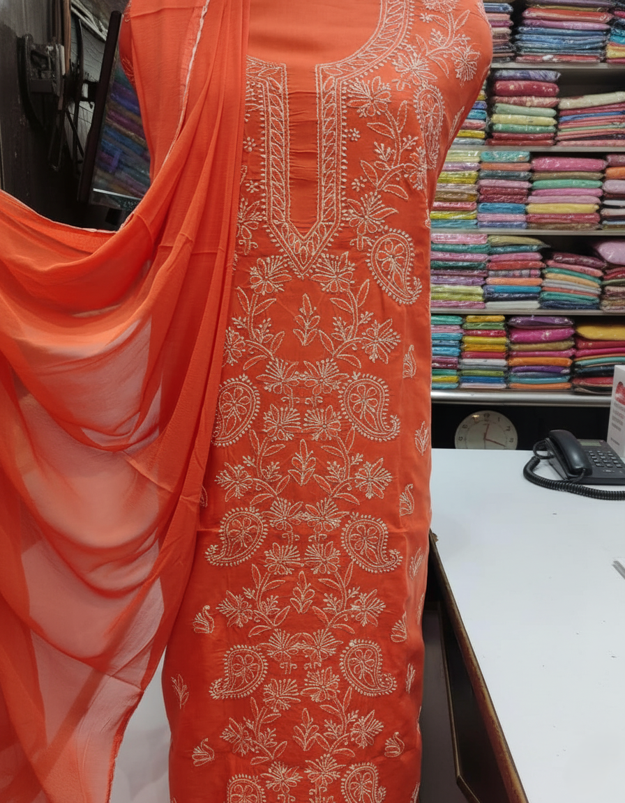Pure Voile Cotton 3-Piece Suit with Chikankari Embroidery