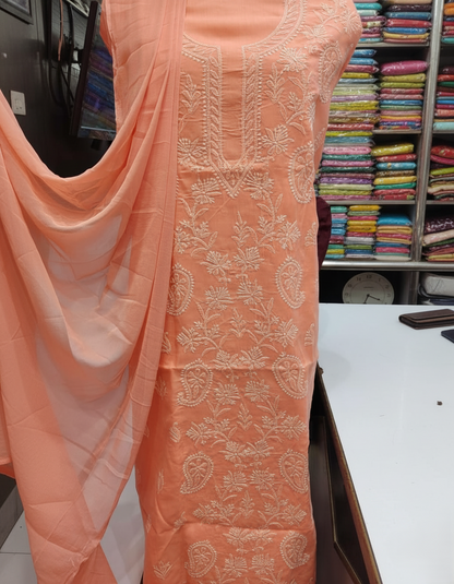 Pure Voile Cotton 3-Piece Suit with Chikankari Embroidery