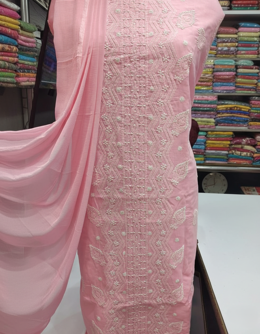 Pure Voile Cotton 3-Piece Suit with Chikankari Embroidery
