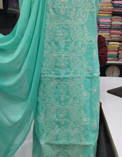 Pure Voile Cotton 3-Piece Suit with Chikankari Embroidery