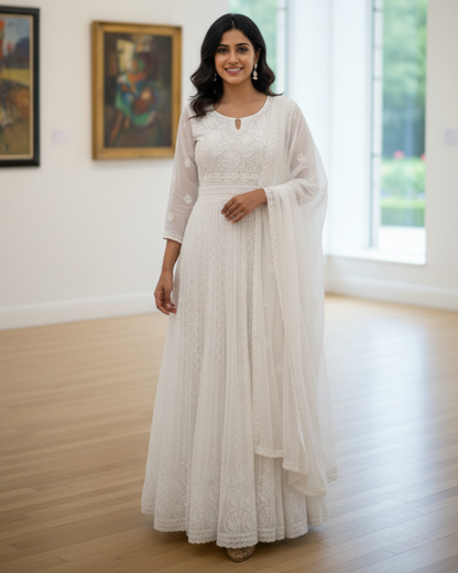 Georgette anarkali dupatta set