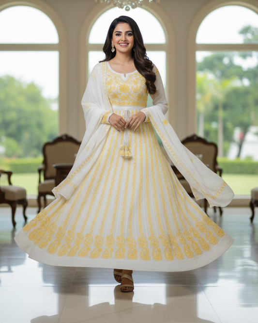 Georgette anarkali dupatta set